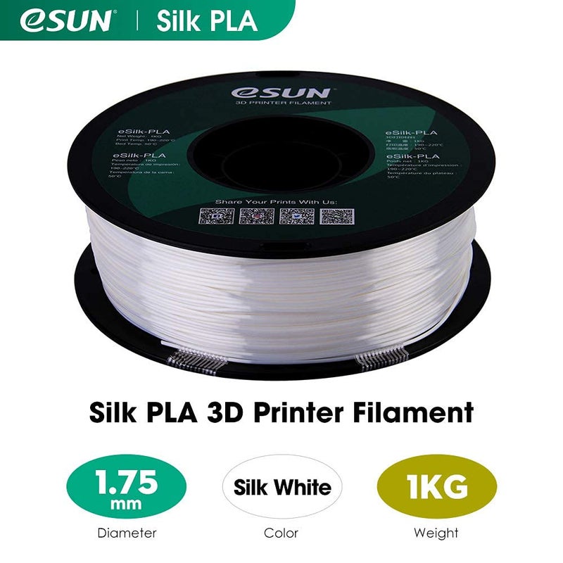 eSUN Silk PLA 3D Printer Filament, Dimensional Accuracy +/- 0.03 mm, 1 kg Spool, 1.75 mm, White - Image 2